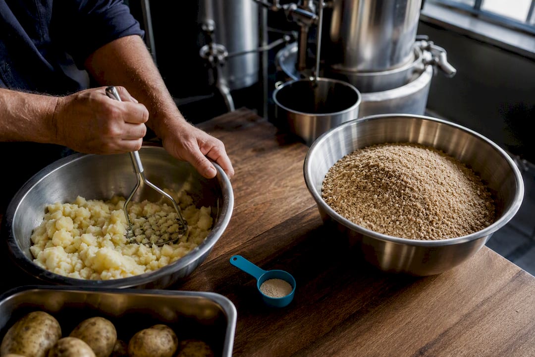 Grain and potatoes prepared for vodka production