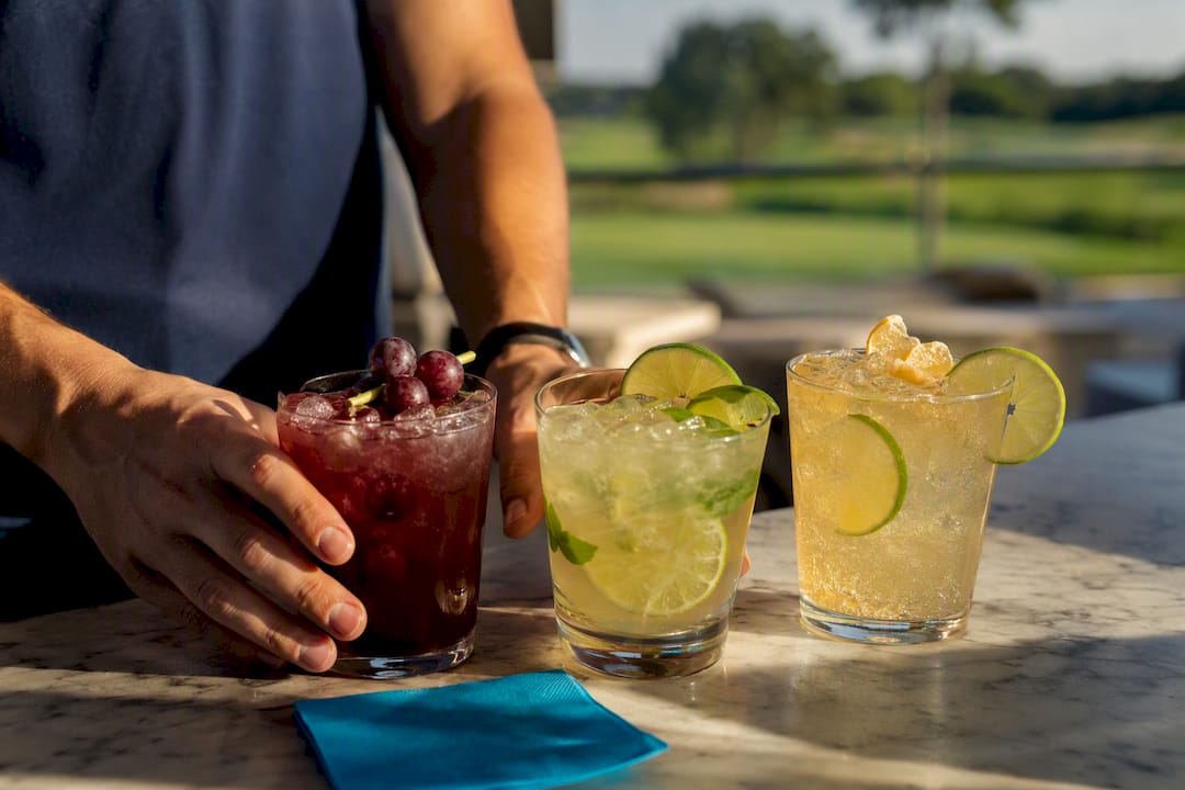 Golf cocktails and mocktails on service table