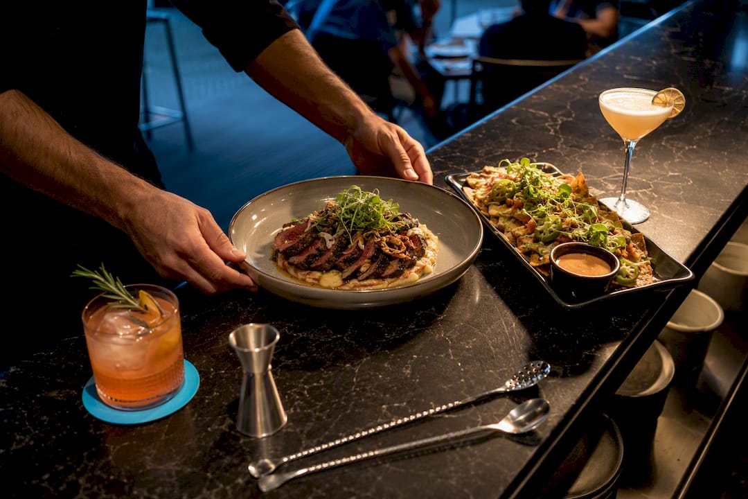 Golf club bar service with food and drinks