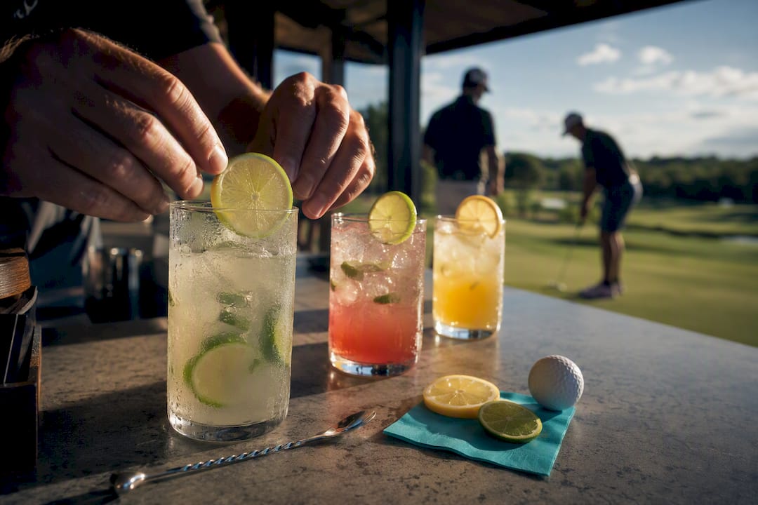 Colorful cocktails prepared after a golf round