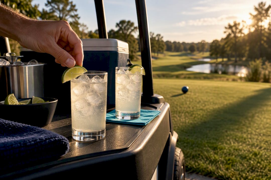 Golf cart drink station beside the fairway