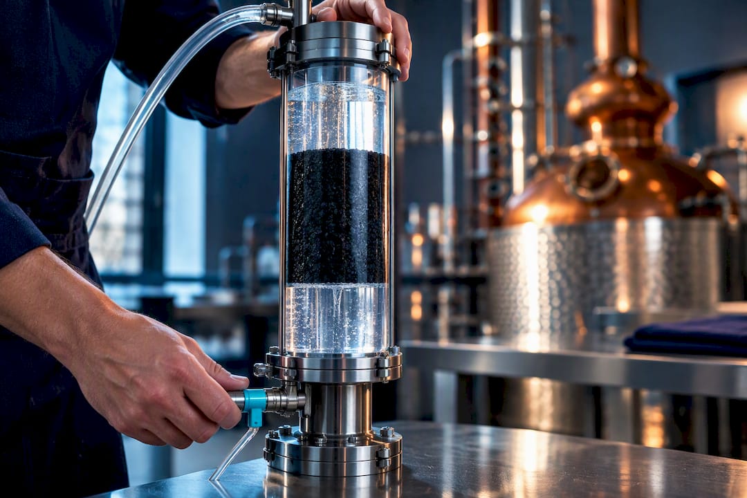 Activated carbon filtration vessel in distillery