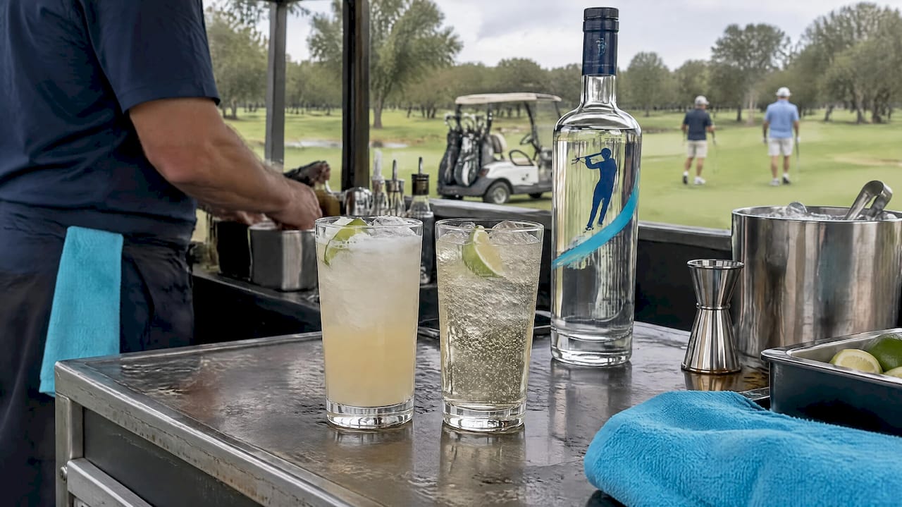Two ginger mixer vodka cocktails beside Broken Tee Vodka