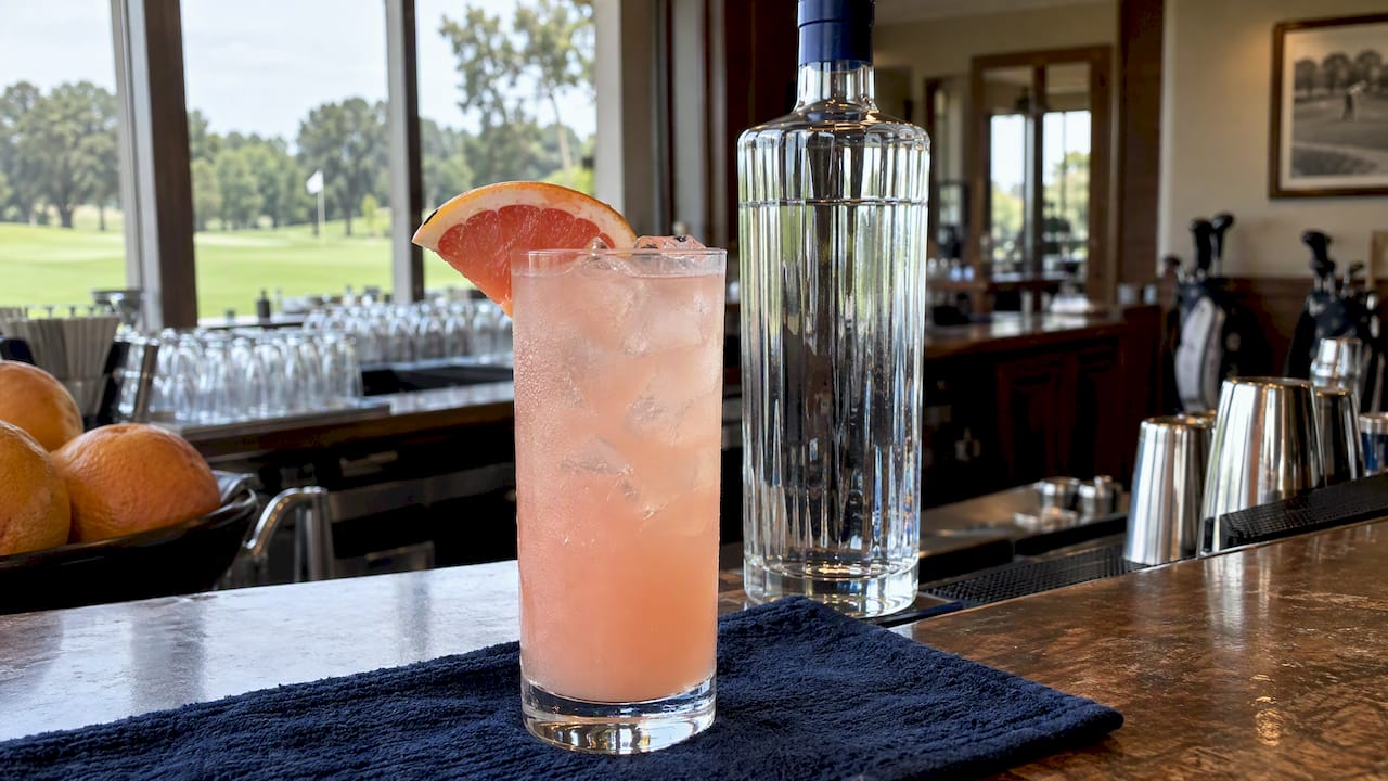 Fresh grapefruit Greyhound cocktail at clubhouse bar